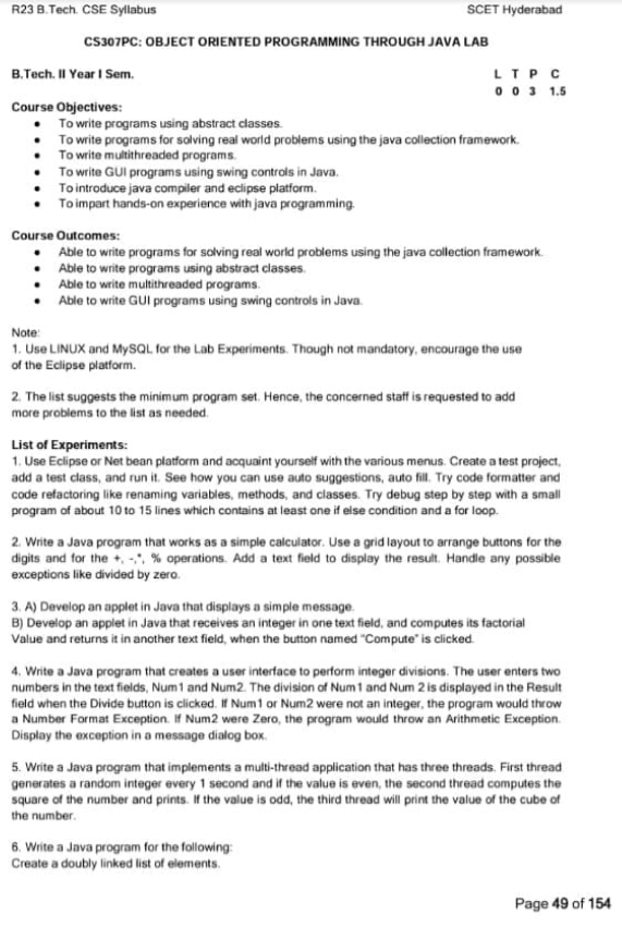 OOPS Lab Syllabus Part 1